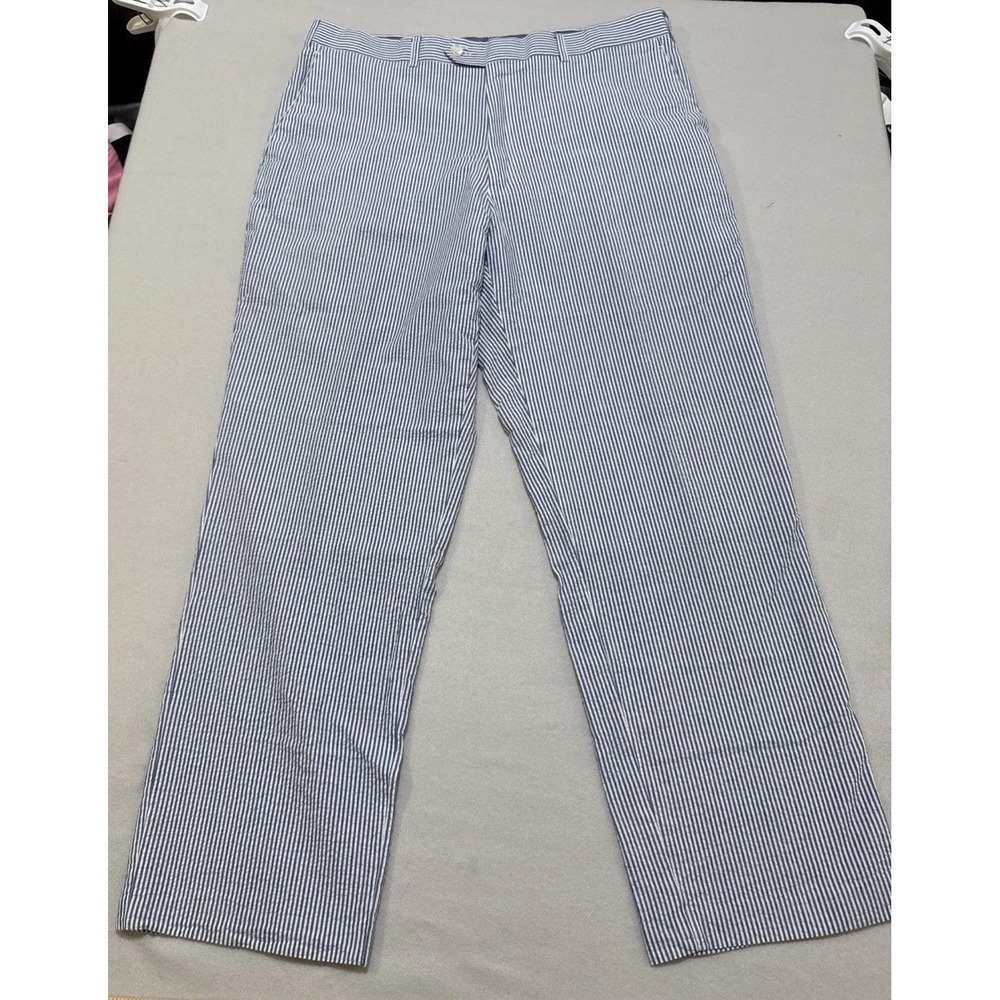 Alan‎ Flusser Seersucker Pants Mens 38x28 (Tag 40x30) Pinstriped Cotton Coastal
